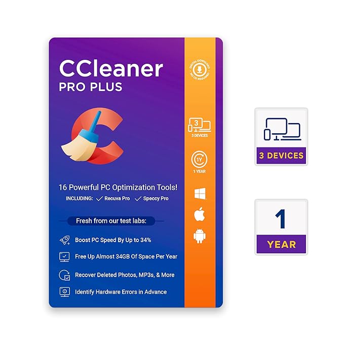 CCleaner Pro Plus (Multi Device) 3 Devices 1 Year