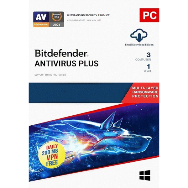 Bitdefender Antivirus Plus 3 User 1 Year Windows (Email Delivery)