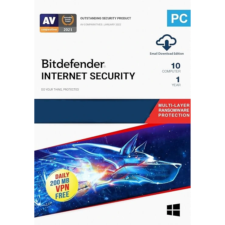 Bitdefender Internet Security – 10 Devices, 1 Year (Digital License)