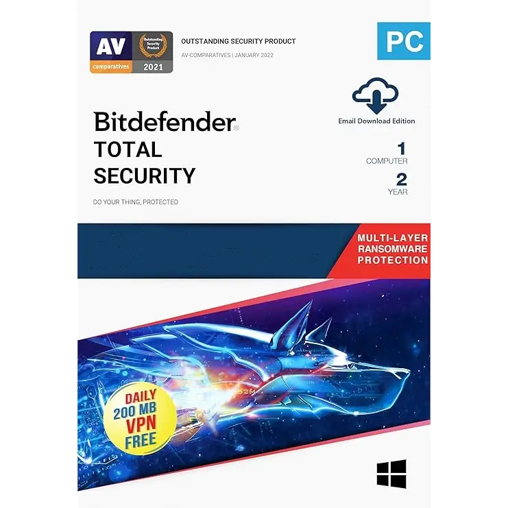 Bitdefender Total Security 1 User 2 Years | Windows|Mac|Android|iOS| Latest Version | Email Delivery