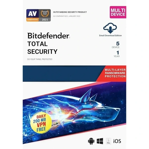 Bitdefender Total Security 5 Users, 1 Year (Windows/Mac/Android/iOS) | Email Delivery