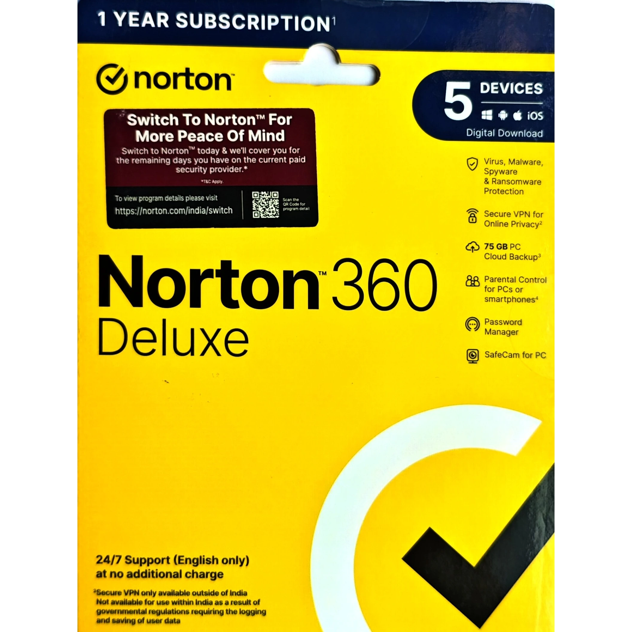 Norton 360 Deluxe Total Security 5 Users, 1 Year | PC, Mac, Android, iOS | Norton Authorized Partner | Email Delivery