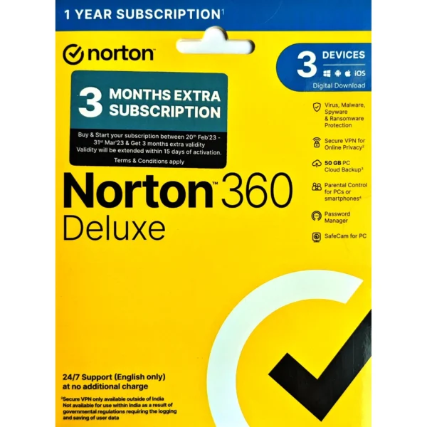 Norton 360 Deluxe – 3 Devices, 1 Year (Digital License)