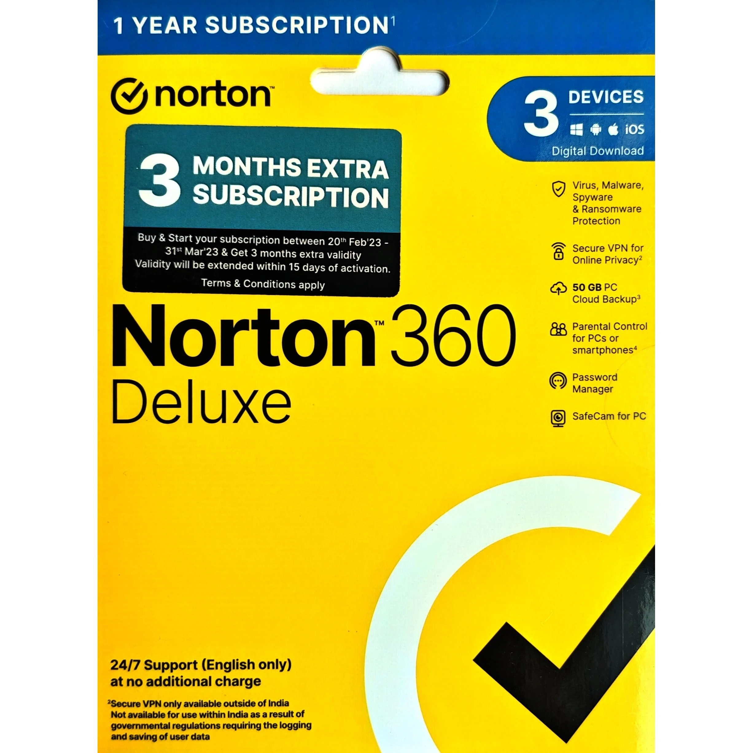 Norton 360 Deluxe – 3 Devices, 1 Year (Digital License)