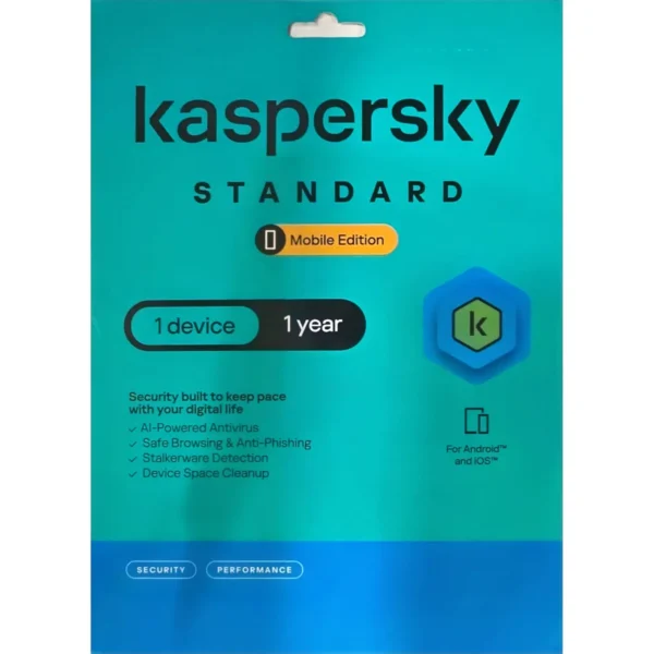 Kaspersky Standard Mobile Security – 1 Device, 1 Year (Digital License) | Antivirus, Anti-Theft & VPN for Android/iOS