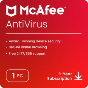 McAfee Antivirus 1 User, 3 Year latest Version Email Delivery
