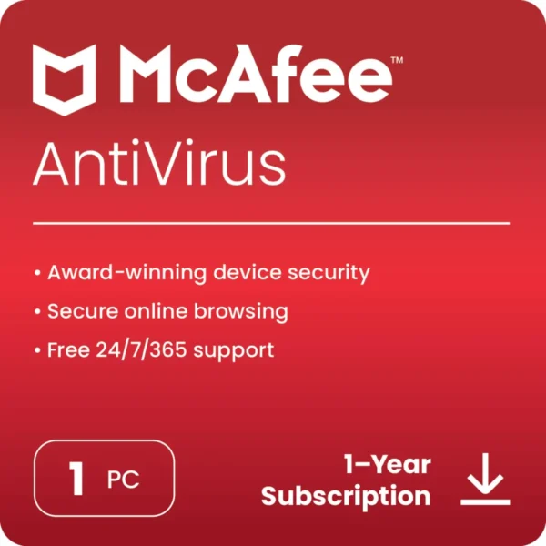 McAfee Antivirus 1 User, 1 Year latest version Email Delivery
